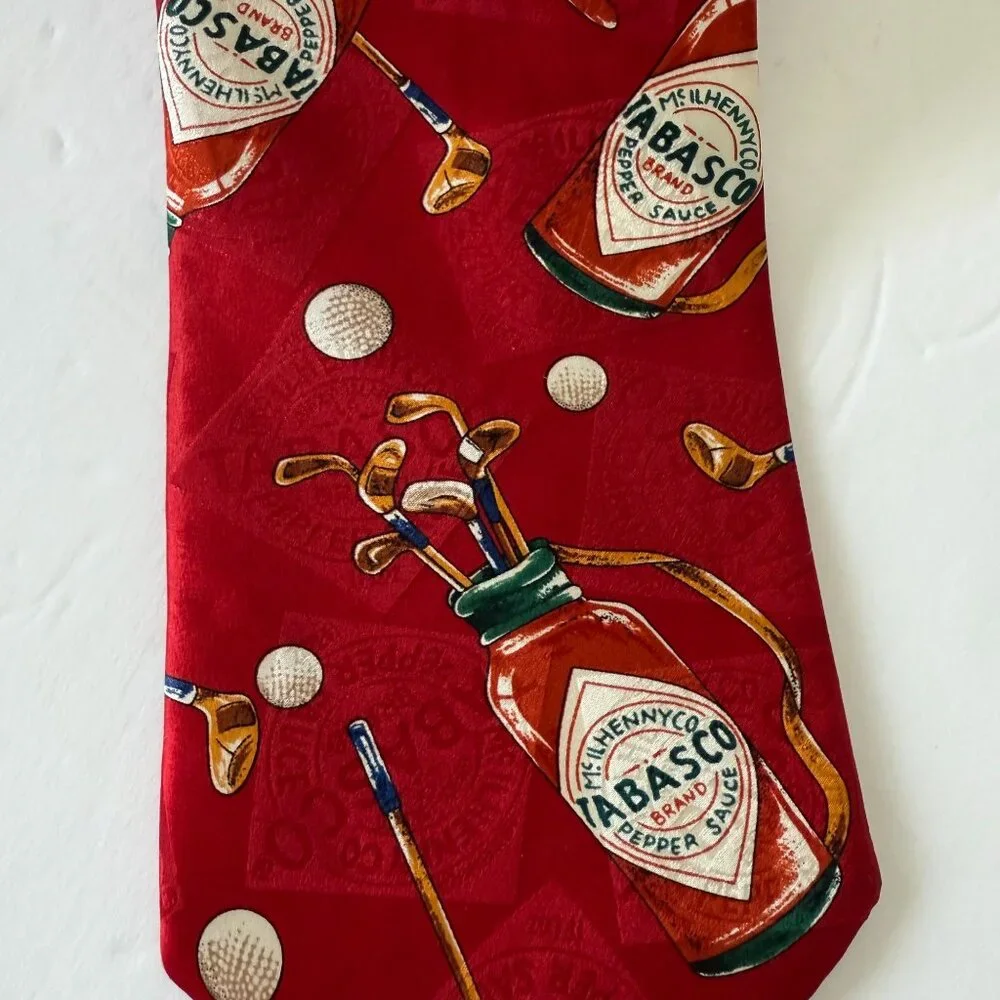 Tabasco Golf-Themed Red Necktie With Bottle Club Made In USA